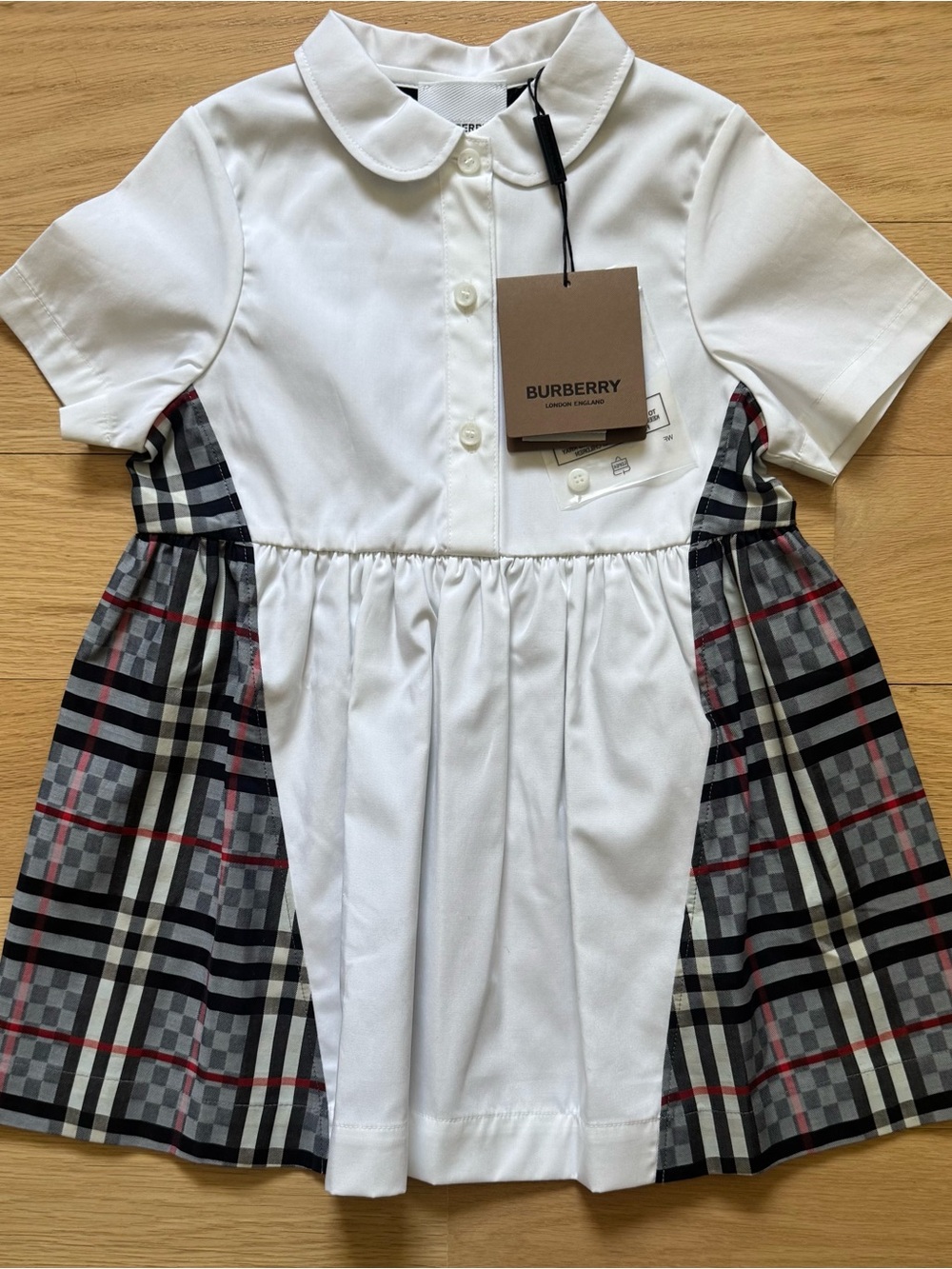 Burberry White Dress with Plaid Sides and Back